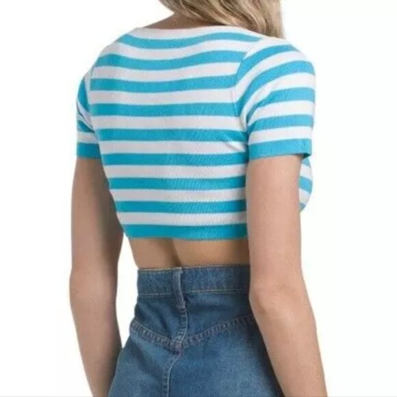 Zara Aqua & White Knit Top - Picture 2 of 15